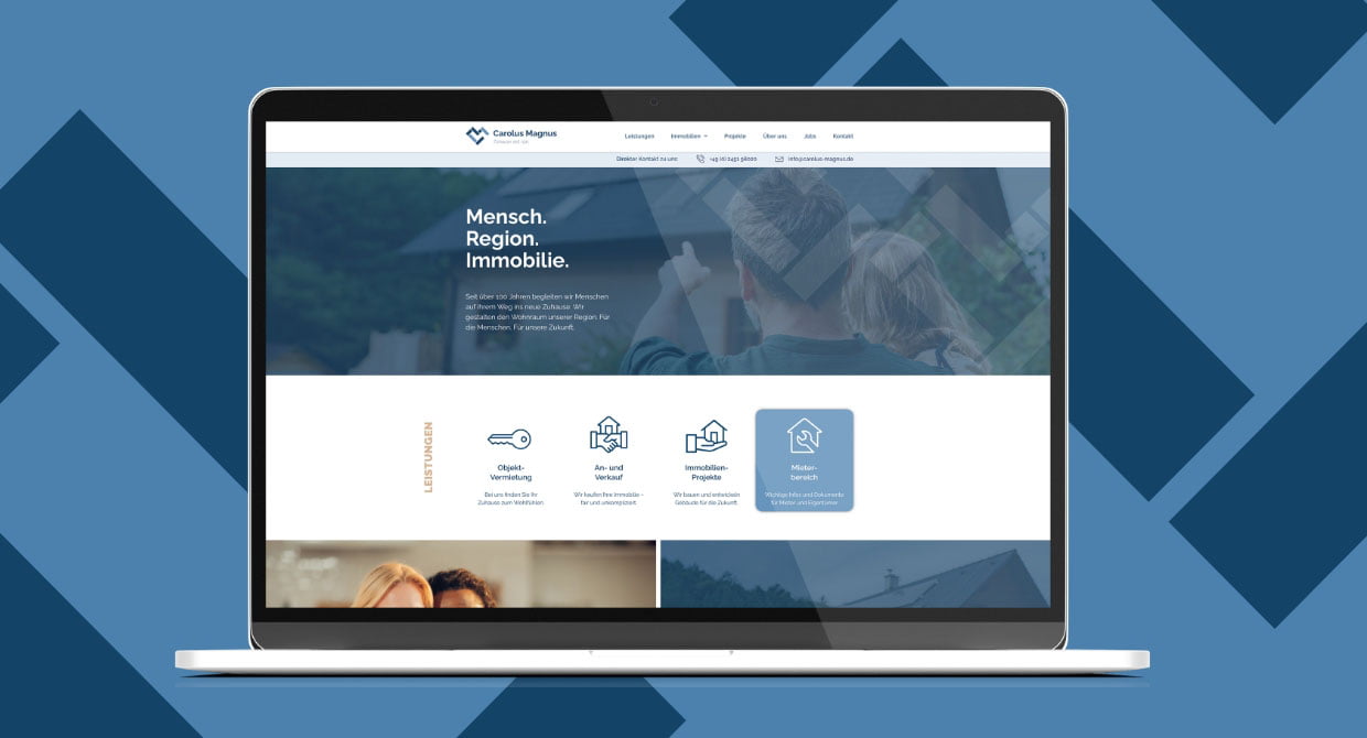 Ein Mockup der Website von Carolus Magnus, erstellt von der Werbeagentur Carl Fritz